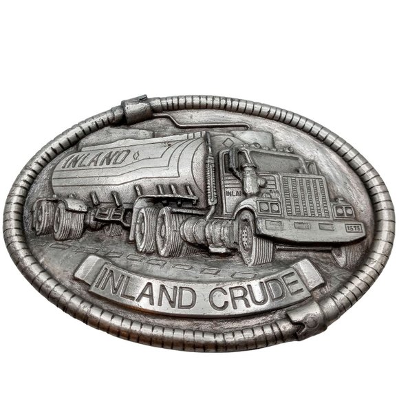 Inland Crude Belt Buckle Truck Driver Trucker Vintage Tanker Semi Trailer Cowboy - Picture 1 of 8